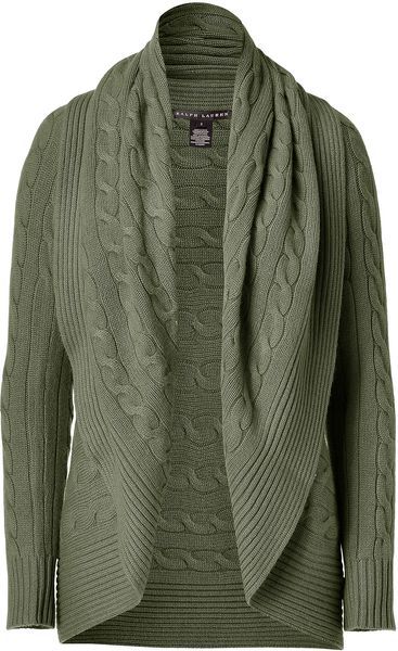 Ralph Lauren Olive Chunky Cable Circle Cardigan in Green (olive) - Lyst