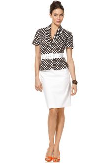 Tahari Short Sleeve Belted Polka Dot Jacket Skirt - Lyst