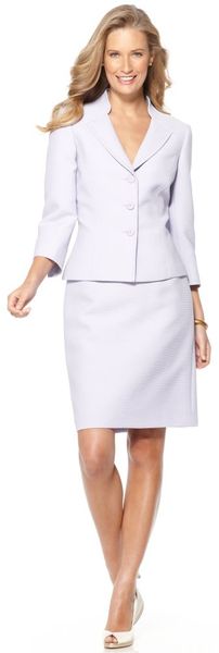 Tahari Three Quarter Sleeve Stand Collar Crepe Jacket Skirt in Beige - Lyst