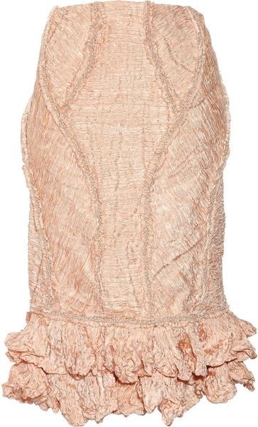 Alexander Mcqueen Embellished Crinkled Organza and Copper Thread Skirt in Pink (copper) - Lyst