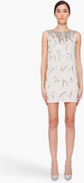 Alice + Olivia Darcy Beaded Tunic Dress in Multicolor (taupe) - Lyst