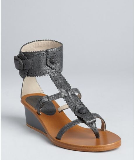 Balenciaga Grey Leather Gladiator Wedges in Gray (grey) | Lyst