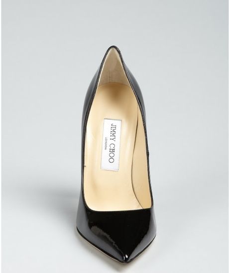 Jimmy Choo Black Patent Leather Anouk Pointed Toe Stilettos in Black | Lyst