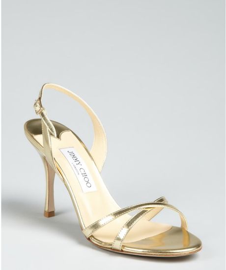 Jimmy Choo Gold Leather India Cross Strap Sandals in Gold - Lyst