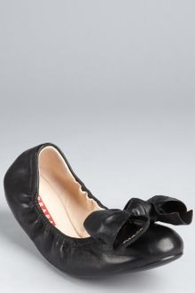 Prada Prada Sport Black Leather Logo Bow Ballet Flats - Lyst