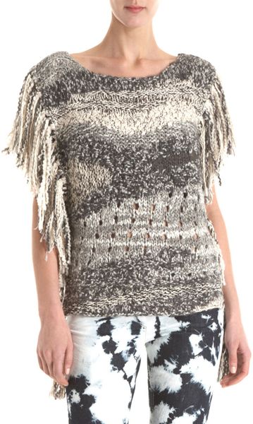 Isabel Marant Fringe Poncho in Gray (grey) - Lyst