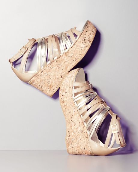 Jimmy Choo Metallic & Suede Tstrap Cork Sandal in Gold (black) - Lyst