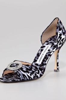 Manolo Blahnik Leopardprint Velvet Dorsay - Lyst
