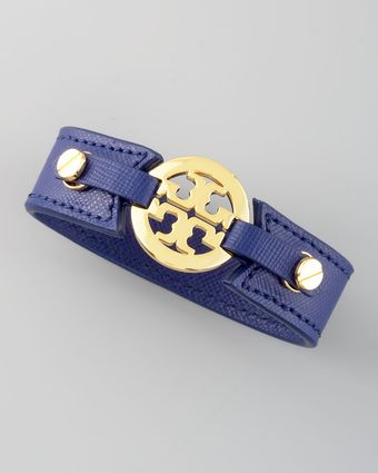 Etched Leather Logo Cuff Blue 
