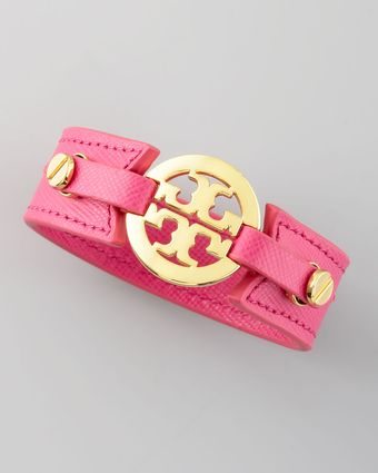  Etched Leather Logo Cuff Pink 