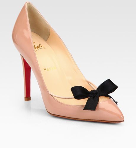 Christian Louboutin Patent Leather Bow Pumps in Pink (nude) - Lyst