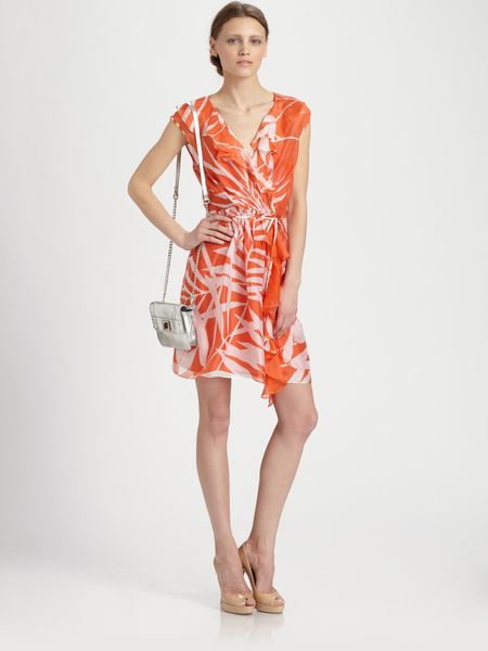 Milly Madeira Silk Ruffle Dress in Orange (black) - Lyst