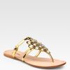 Miu Miu Metallic Leather Jewel Thong Sandals in Gold - Lyst
