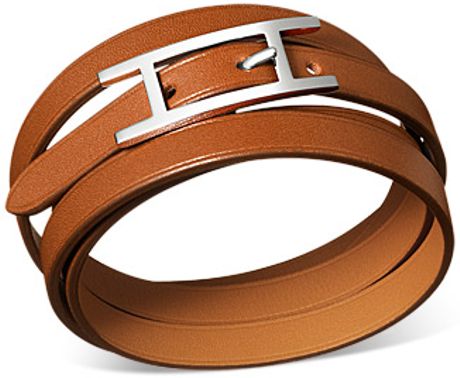 Hermes Leather Bracelet in Brown (silver) - Lyst