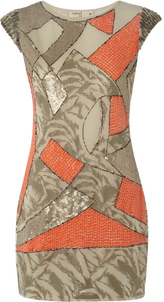 Label Lab Sequin Patch Dress in Beige (cream) - Lyst
