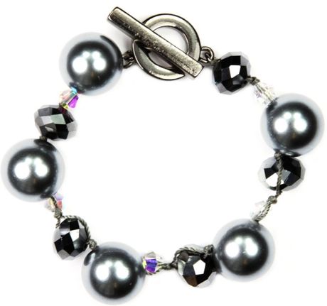 Anne Klein Imitation Pearl and Beaded Toggle Bracelet in Black (pearl) - Lyst