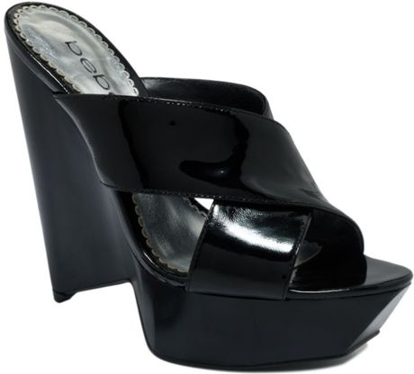 bebe black platform slides