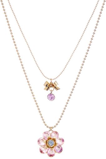 Betsey Johnson Flower Bow 2 Row Pendant - Lyst
