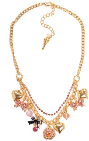  Gold Tone Pave Rose Necklace 