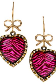 Betsey Johnson Pink Leopard Heart Earrings - Lyst