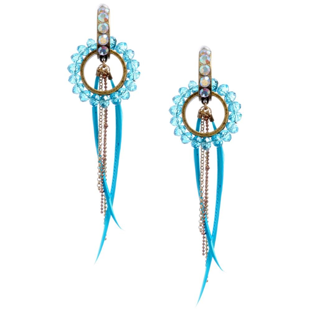 Betsey Johnson Turquoise Feather Drop Hoop Earrings In Blue (turquoise ...