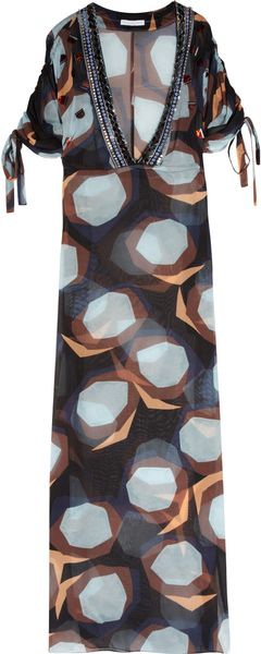 Diane Von Furstenberg Printed Silkchiffon Maxi Kaftan in Blue - Lyst