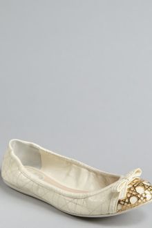 Dior Ecru Quilted Cannage Patent Bow Detail Ballet Flats - Lyst