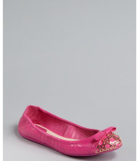 Dior Pivoine Quilted Cannage Patent Bow Detail Ballet Flats in Pink - Lyst