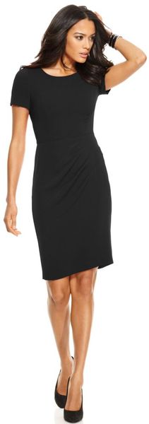 Dkny Short Sleeve Dress with Pleat Front Detail in Black - Lyst