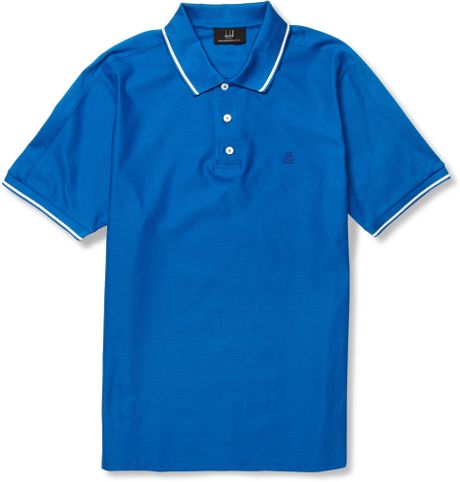 Dunhill Stripetrim Cottonpiqué Polo Shirt in Blue for Men - Lyst