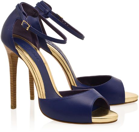Elie Saab Peep Toe Ankle Strap Sandals in Blue - Lyst