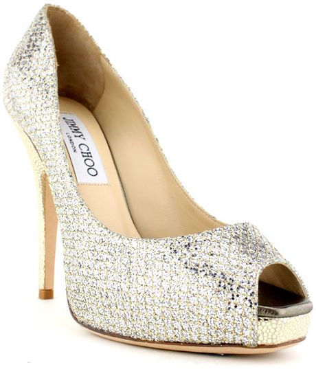 Jimmy Choo Glitter Comet Peep Toe Pump in Silver - Lyst