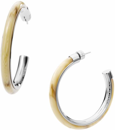 Michael Kors Horn Hoop Earrings in Beige (silver) - Lyst
