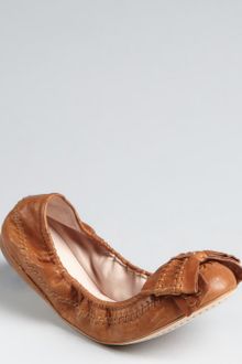 Miu Miu Brown Leather Stitched Detail Bow Flats - Lyst