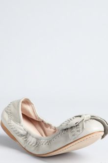 Miu Miu Grey Leather Stitched Detail Bow Flats - Lyst