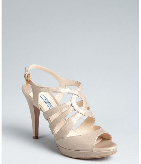 Prada Pumice Leather Strappy Platform Peep Toe Sandals in Gray (grey) - Lyst