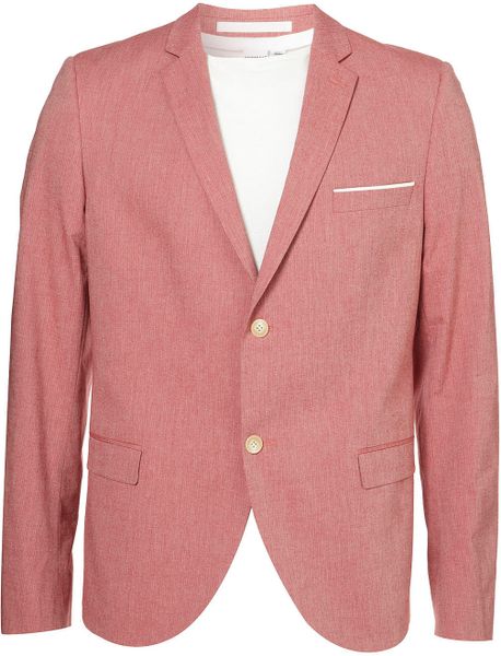 Topman Pink Tick Stripe Skinny Suit Jacket in Pink for Men - Lyst