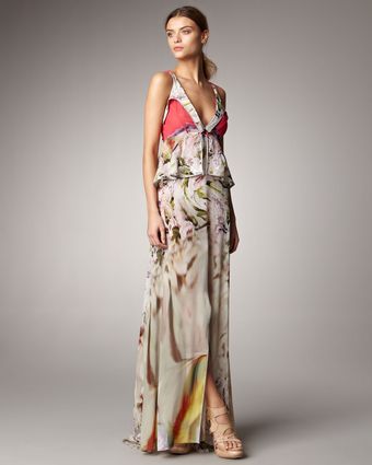 Vera Wang Printed Chiffon Gown - Lyst