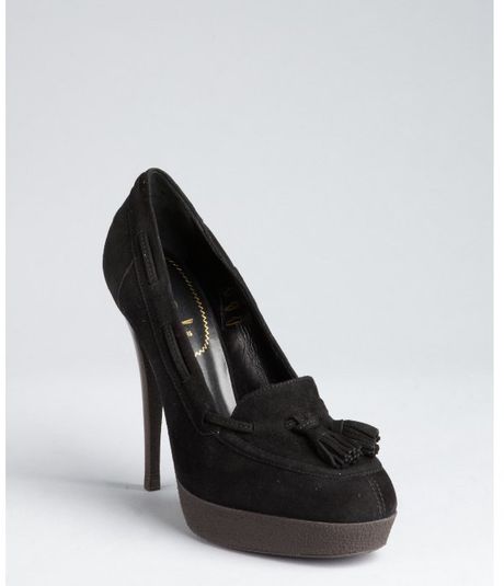 Yves Saint Laurent Black Suede Preppy 105 Moccasin Pumps in Black - Lyst