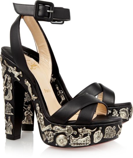 Christian Louboutin Exvota 140 Metalappliqué Leather Sandals in Black - Lyst