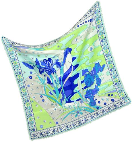Emilio Pucci Light Green and Blue Silk Square Scarf in Green - Lyst
