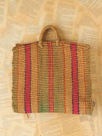  Vintage Stripe Woven Straw Bag 