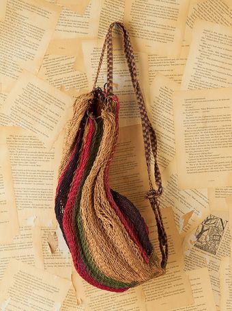  Vintage Striped Woven Straw Sling Bag 