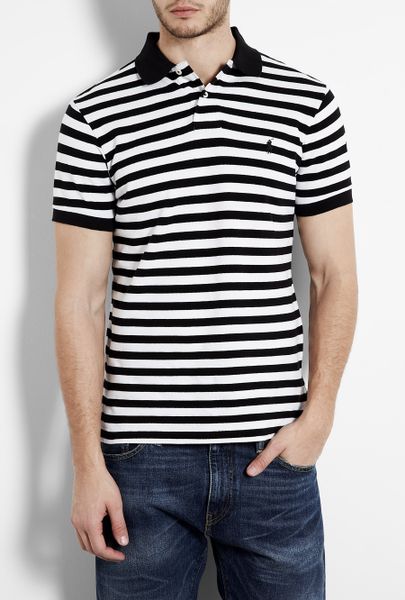 Polo Ralph Lauren Black and White Stripe Polo Shirt in Black for Men - Lyst