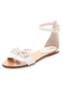 RED Valentino Studded Bow Flat Sandals - Lyst