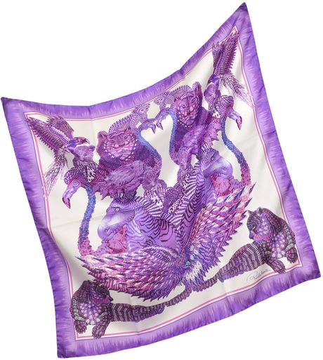 Roberto Cavalli Purple Printed Silk Square Scarf in Purple - Lyst