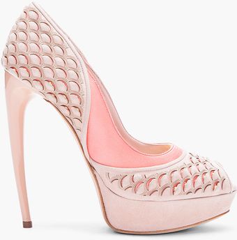  Nude Scaled Suede Pumps 
