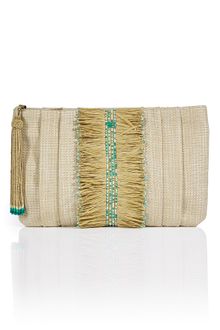 Anya Hindmarch Natural and Green Raffia Sonny Clutch - Lyst