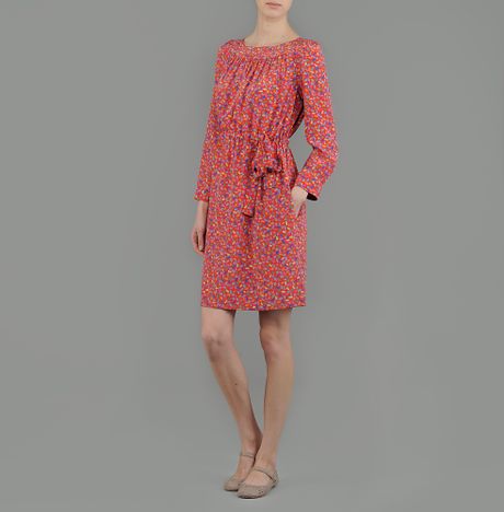 Aspesi Printed Silk Crêpe De Chine Dress in Floral (red) - Lyst