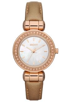 DKNY Glitz Small Round Dial Leather Strap Watch - Lyst